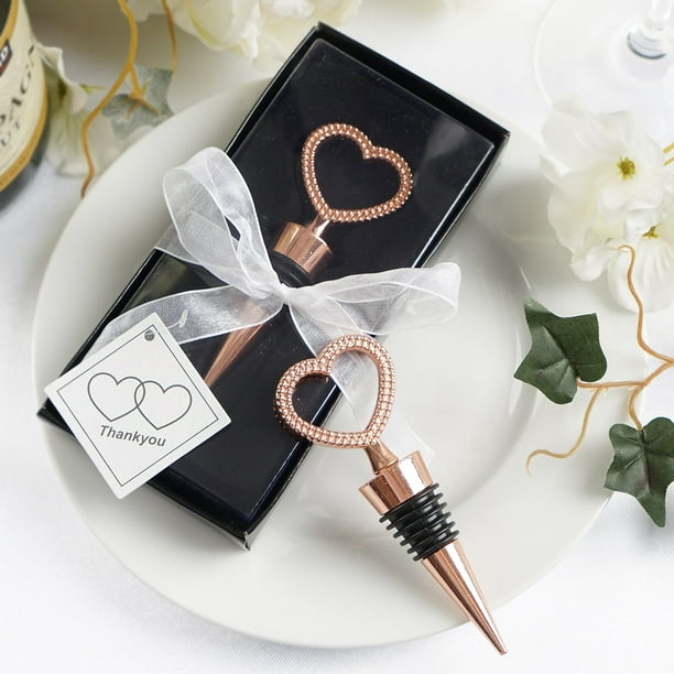 Efavormart Rose Gold Metal Rhinestone Studded Heart Wine Bottle Stopper ...