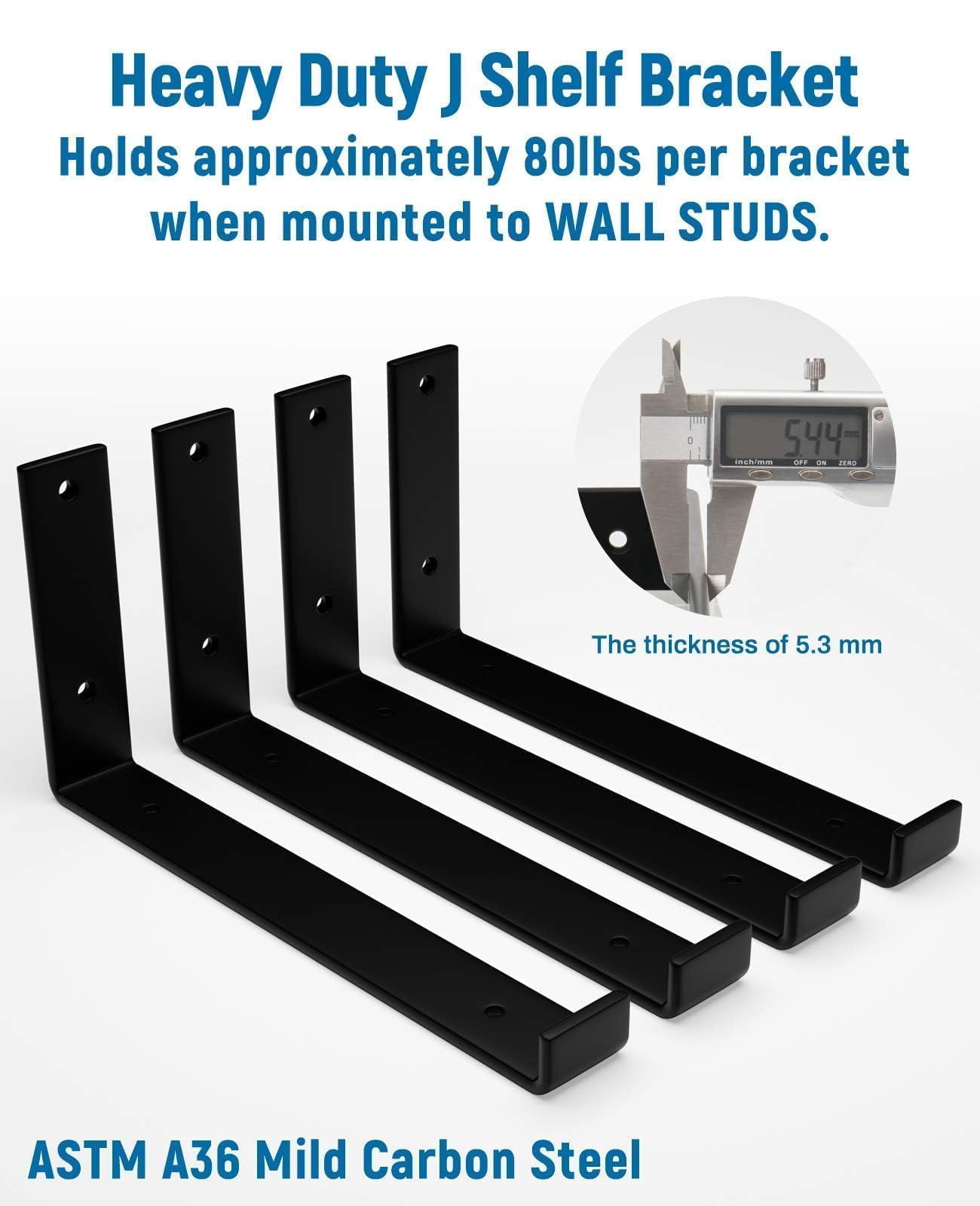 8 Inch Shelf Brackets 4-pack  1/5 Thick Heavy Duty Industrial Bracket For Diy Floating Support Black Coated Wall 7.25" X 4" 1.5"