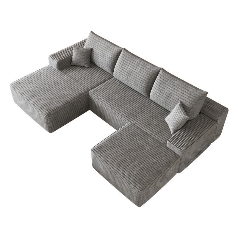 107" Cloud Sectional Sofa with Ottoman, U-Shaped Modular Couch with Deep Seats, Modern Minimalist Upholstered Sofa with Chaise, Plush Corduroy Living Room Sofa, No Assembly Required