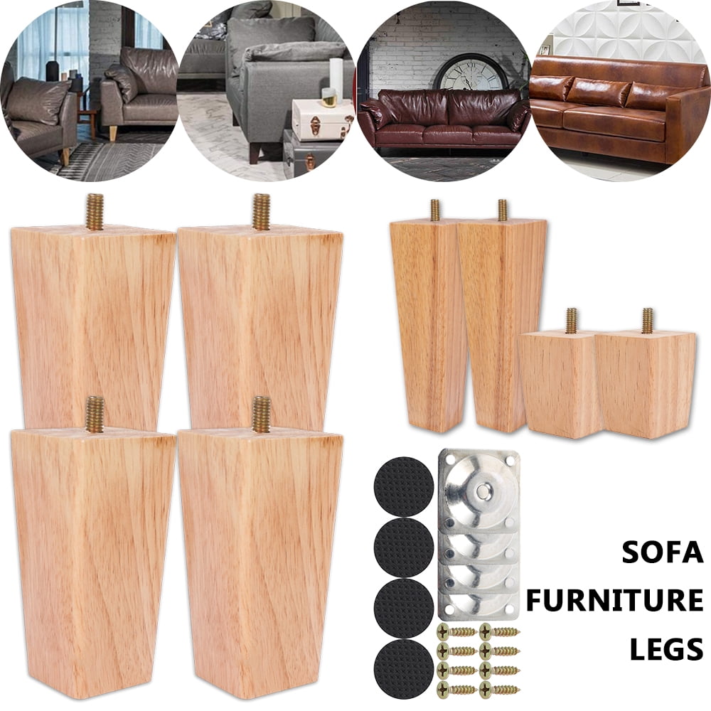 4x Wooden Furniture Tapered Legs Feet For Sofa Table Chair Stool 5'' to 18'' M8 