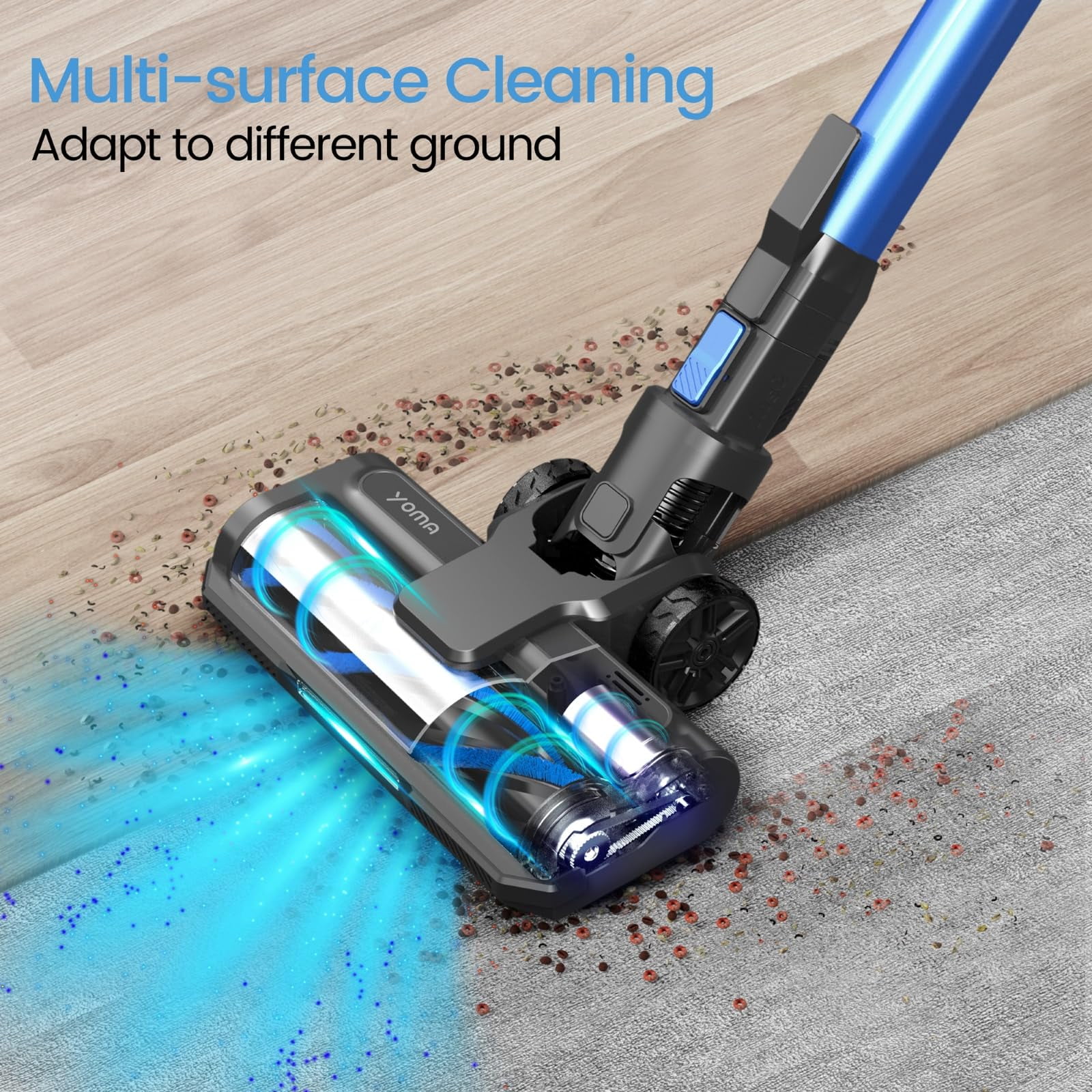 YOMATECH Cordless Vacuum Cleaner, 45Kpa/450W Powerful Stick Vacuum, 6 in 1 Lightweight Vacuum Cleaners for Home Hardfloor Carpet Pet Hair