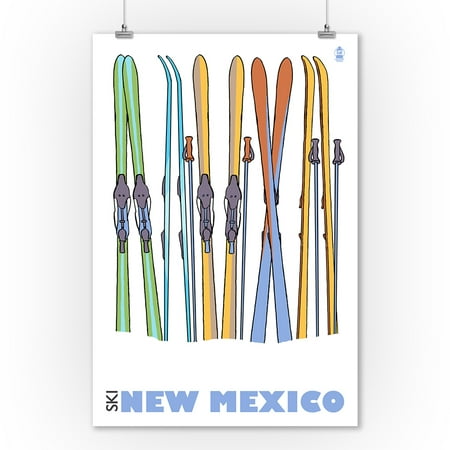 Skis in Snow - New Mexico - Lantern Press Original Poster (9x12 Art Print, Wall Decor Travel