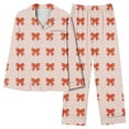 thumbnail image 5 of Hyknon Womens Pajama Sets Home Fashion Cute Bow Printed Soft Comfortable Two Piece Set Daily Home Wear Long Sleeve Turndown Collar Tops with Pajama Pants, 5 of 5