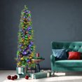thumbnail image 2 of 7FT prelit pine slim tree, 200 warm white & multi 5mm led lights, multifunction & timer, 600 tips, 2 of 3