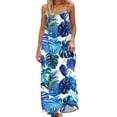 thumbnail image 2 of Women's Tropical Summer Maxi Dress Spaghetti Strap Sleeveless Monstera Leaf Print Loose Fit Flowy Long Dress Casual Beach Vacation Holiday Party Sun Dress, 2 of 9