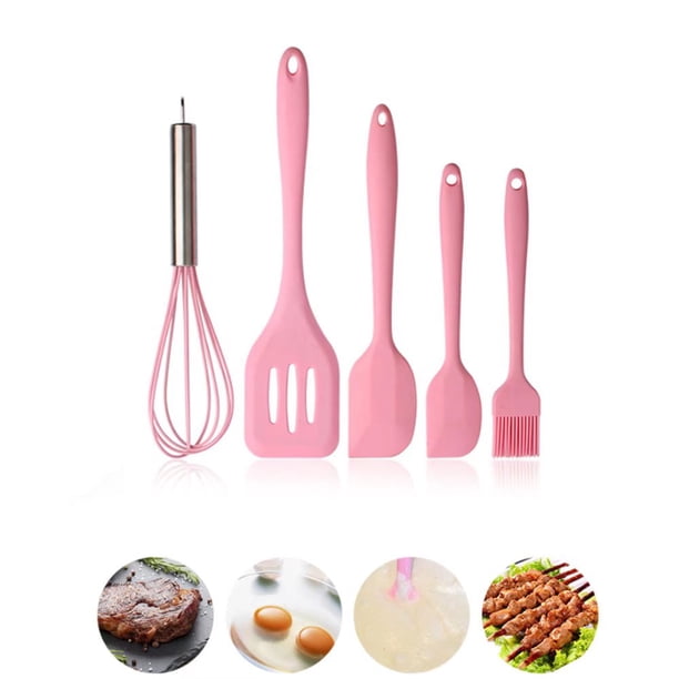 Slicone Juego de utensilios de cocina de 5 piezas, juego de utensilios de cocina y utensilios de cocina (batidor de huevos + espátula + espátula grande + espátula pequeña + cepillo de silico