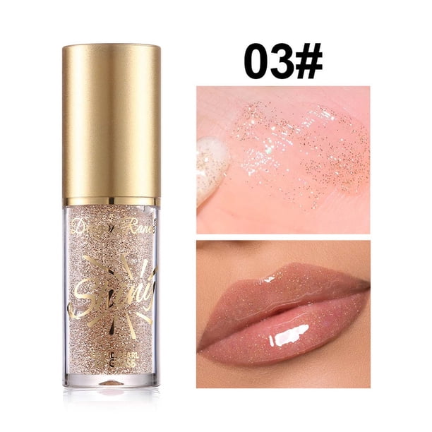 Brillo de labios Metallic Diamond Shimmer 4 ml - Aceite labial nacarado de cabeza de pincel grande con purpurina fina - Glaseado de labios hidratante no pegajoso de larga duración para maquillaje de