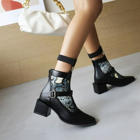 

Cathalem Women Boots Flat Round Toe Heel Women Shoes Fashion Boots Color Matching Square Womens Winter Boots Wide Width Blue 6.50