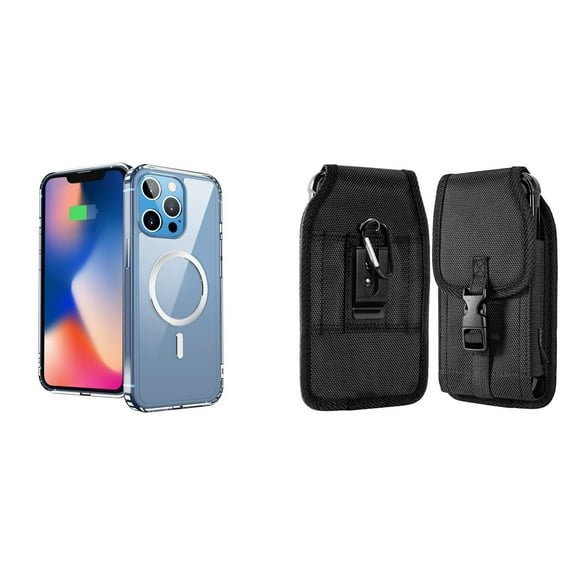 Ultra Clear Case (MagSafe Compatible) and Belt Holster Pouch for Apple iPhone 14 Pro Max - Black