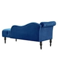 thumbnail image 4 of 60.6" Button Tufted Velvet Chaise Lounge, Lounge Sofa Chair with Left Armrest & Lumbar Pillow, Chaise Lounge with Solid Wood Legs for Living Room Bedroom Office, Blue, 4 of 6
