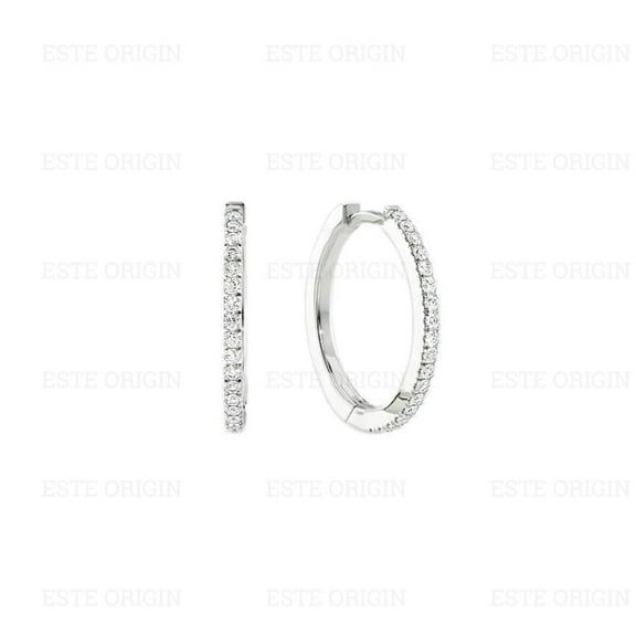 20mm Pavé Lab-Grown Diamond Hoop Earrings – Classic 14K White Gold Hoops for Women