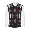 thumbnail image 1 of Unique Bargains Chandail Sans Manches Décontracté pour Homme à Col en V, Coupe Ajustée, Style Argyle, Tricot, Noir Rouge, P, 1 of 6