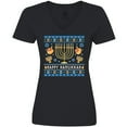 thumbnail image 3 of Inktastic Happy Hanukkah Sweater Style Design with Menorah and Dreidel Women's V-Neck T-Shirt, 3 of 5