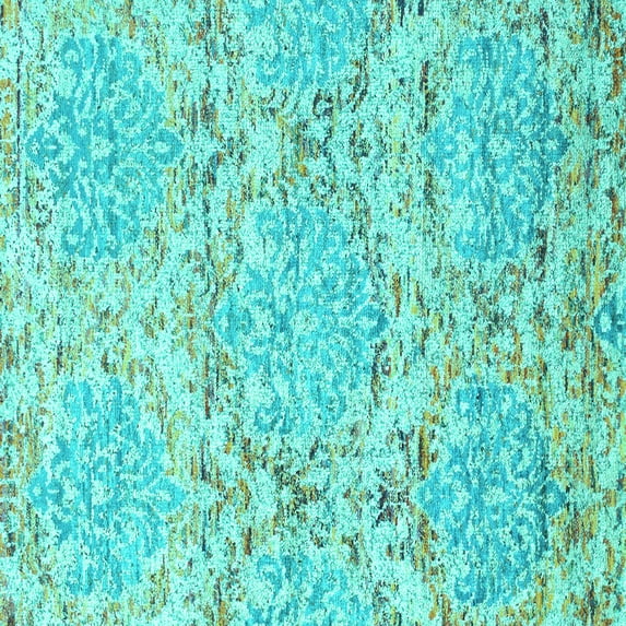 Ahgly Company Machine Washable Indoor Square Abstract Turquoise Blue Contemporary Area Rugs, 6' Square