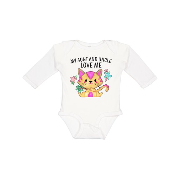 Inktastic My Aunt and Uncle Love Me with Cute Kitten and Flowers Boys or Girls Long Sleeve Baby Bodysuit
