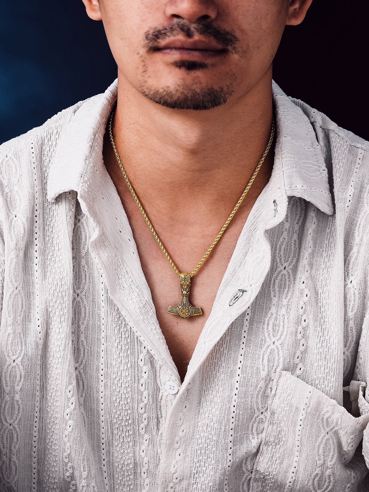 Bandmax Mens Black Thor Hammer Pendant with Compass Design Necklace 14K Gold Plated Mjolnir Thors Viking Nordic Pendant Chain for Men Gift