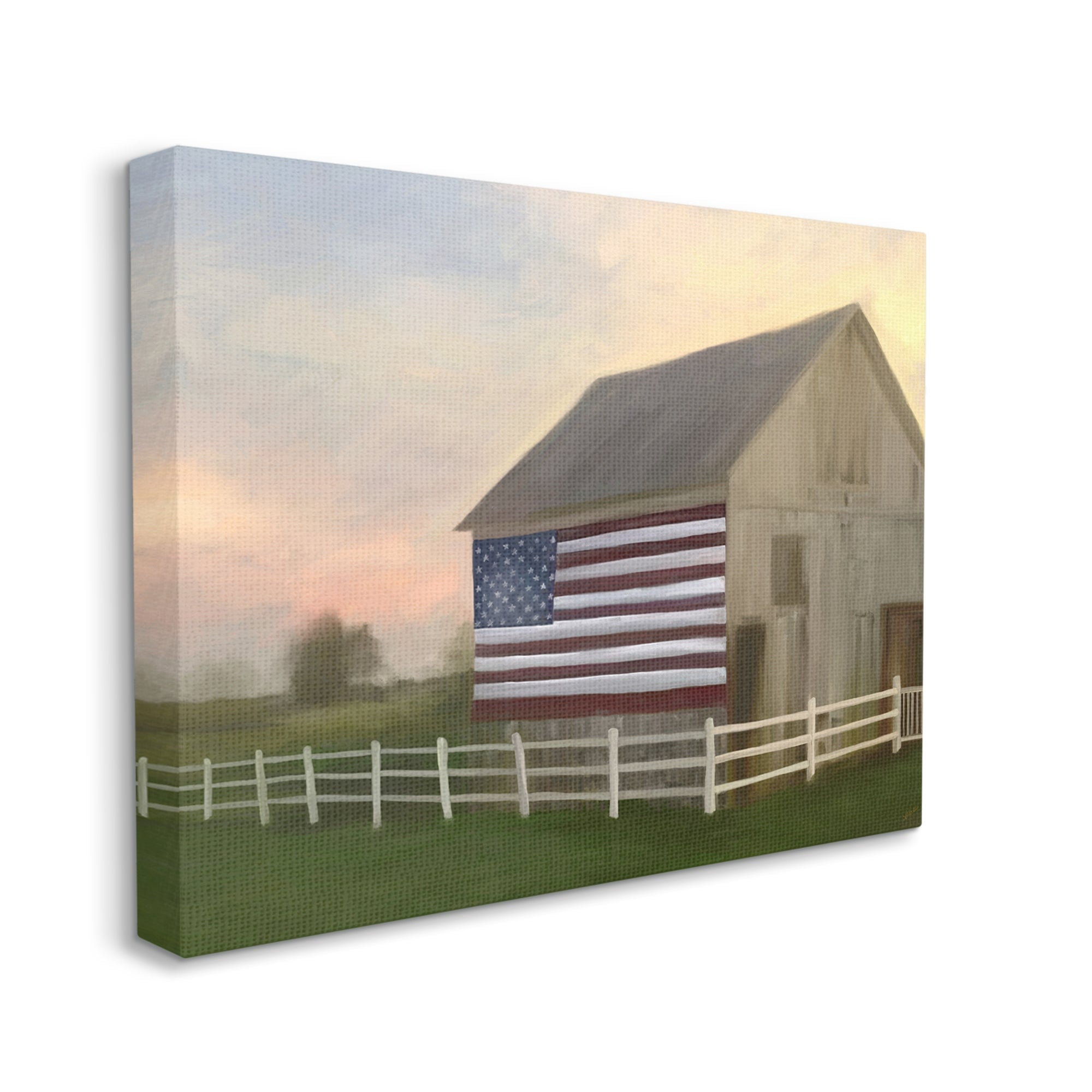 Stupell Industries American Flag Rural Barn Sunset Farm Landscape Painting Gallery Wrapped Canvas Print Wall Art, Design by Amy Hall