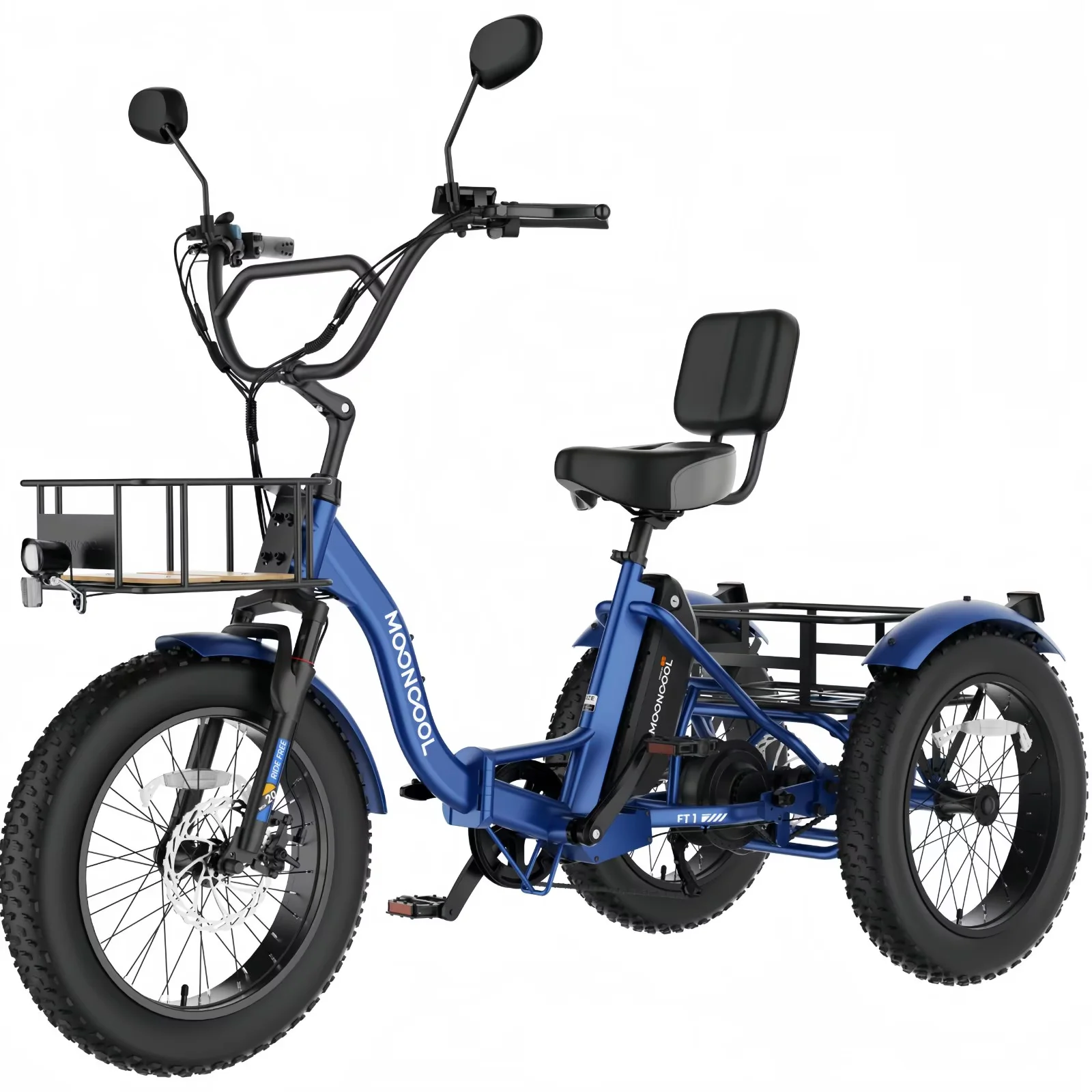 MOONCOOL All-Terrain Folding Electric Tricycle for Adults, 1100w Motor 48V 14.5Ah Battery,7-Speed 20" x 4.0" Fat Tire 3 Wheel Electric Bike , 25-60 miles