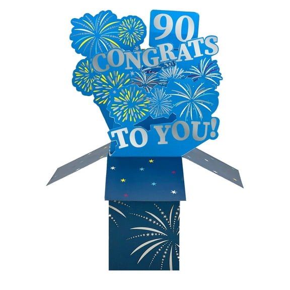 Clever Cube Pop Up Card - 90th Birthday - Fireworks