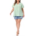 thumbnail image 2 of Agnes Orinda Women's Plus Size Easter Tops Floral Print Shirt Ruffle Notch V Neck Short Sleeve Dressy Casual Summer Blouse 2X Green, 2 of 6