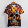 thumbnail image 3 of Colorful Flower Skull Womens Tops Women's Fashion Casual Short Sleeve Flower Print Round Neck Pullover Top Blouse, 3 of 6