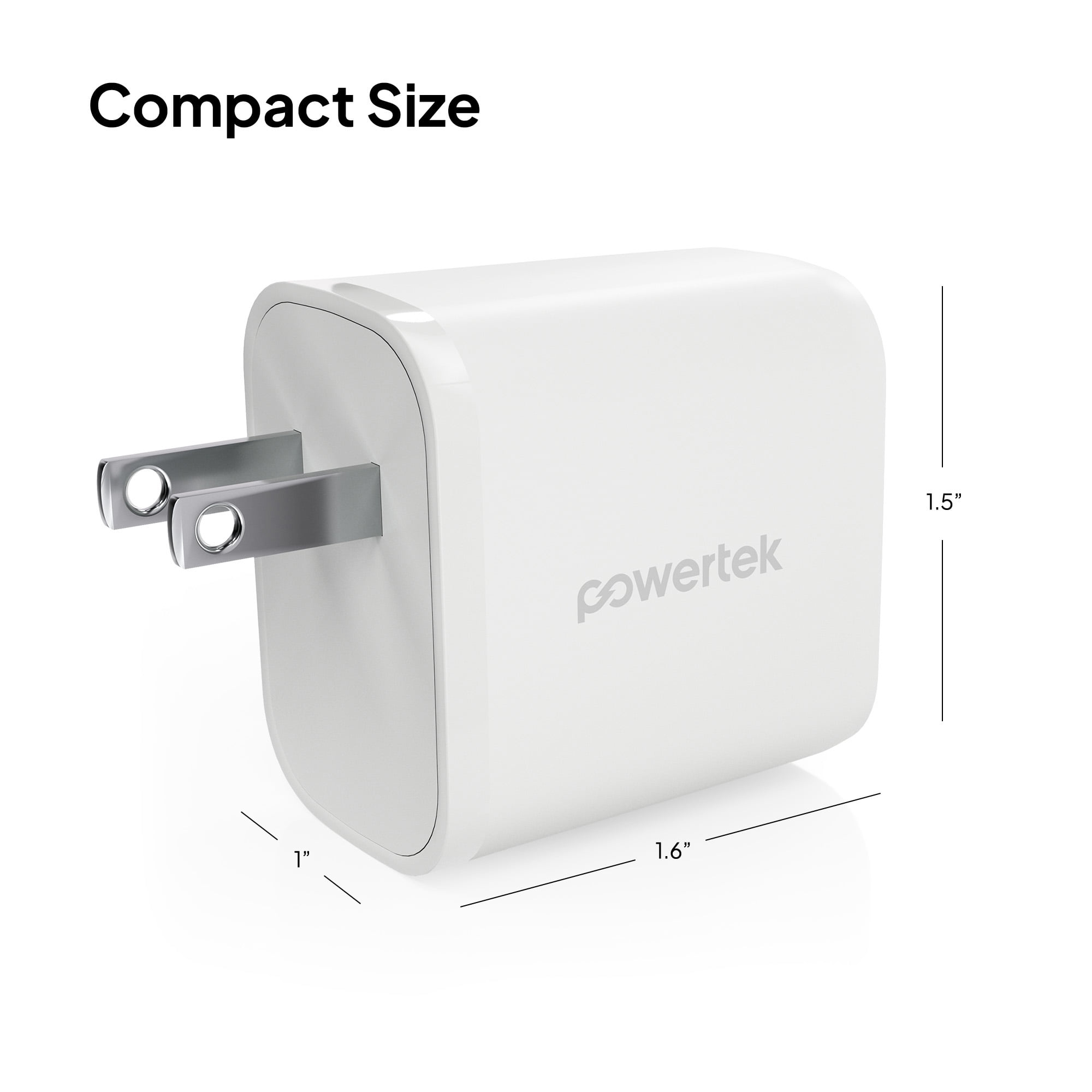 Powertek 20W USB-C PD + USB-A Dual Port Wall Charger, White