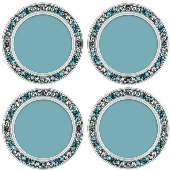 Blank White Amber Goldtone 4.5 x 4.5 Resin Polymer Jeweled Coaster Set of 9