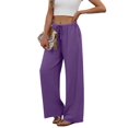 thumbnail image 6 of HKYNLAG Women Linen Pants Summer Casual Loose Wide Leg Palazzo Pants Drawstring High Waist Flowy Beach Trousers with Pockets Purple M, 6 of 7