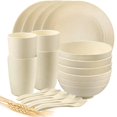 thumbnail image 1 of Loobuu Wheat Straw Dinnerware Sets (20PCS) - Lightweight & Unbreakable Dinnerware Set - Microwave Safe Plates Set  Bowls  Cups  Forks and Spoons  Service for 4  Great for Kids & Adult, 1 of 7