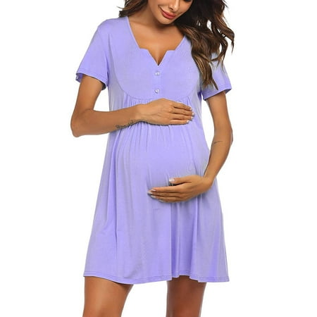 

Ovzne Maternity Clothing Summer Maternity Clothing Fashion O-Neck Solid Buttons Short Sleeve Pregnant Woman Dress Maternity Dress Maternity Clothing Bundle