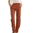 thumbnail image 2 of qolati Womens Cotton Linen Pants 2023 Casual Straight Leg Drawstring Sweatpants Fall Elastic High Waist Loose Comfy Lounge Trousers with Pockets, 2 of 4