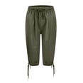 thumbnail image 5 of HKYNLAG Bermuda Shorts for Women Knee Length Cotton Linen Elastic Waist Drawstring Shorts Summer Capris Pants with Pockets Army Green S, 5 of 7