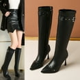 thumbnail image 2 of Dasayo Black Womans Boots Mid-Calf Dress High Heel Buckles Pointed Toe Elegant Faux Leather Boots Womans Shoes 36, 2 of 9