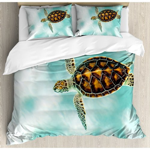 Ambesonne Cute Baby Turtle Swimming In Abstract Waters Serene