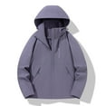 thumbnail image 2 of XPMWRP Women's Solid Color Waterproof Windbreaker Hooded Coats Plus Size Zip Up Rain Jackets Lightweight Ventilated Parka with Pockets Purple XXL, 2 of 3