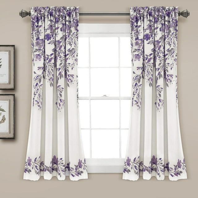 Lush Decor Paneles para Ventana con Diseño Floral Morado de 63" x 52" + 2" Oscurecimiento de la Habitación, Bolsillo para Varilla de 3" y Diseño Tanisha