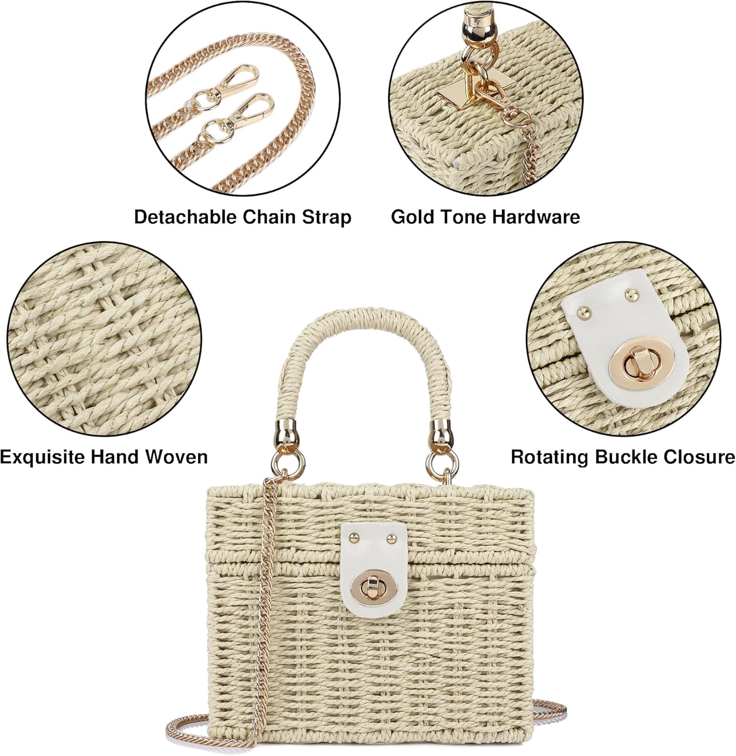 Handwoven Rattan Bag for Women Wicker Crossbody Shoulder Bag Straw Beach Tote Bag