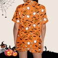 thumbnail image 4 of siminsem Plus Size Halloween Loungewear Set for Women Short Sleeve Button Down Sleep Top with Pumpkin Graphic Print and Matching Soft Shorts Casual Two Piece Pjs for Cozy Comfort, Orange,L, 4 of 8