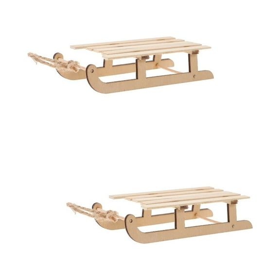 2pcs Christmas Holiday Decor Wooden Decorative Sled Wooden Sleighs Pendant Christmas Tree Decor