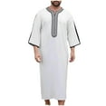thumbnail image 2 of Yaoyar Mens Middle Eastern Traditional Robe Mid Sleeve Round Neck Embroidered Men's Clothing Middle East Kaftan Saudi Arab Caftans Islamic Abaya Dress Dubai Robes, 2 of 5