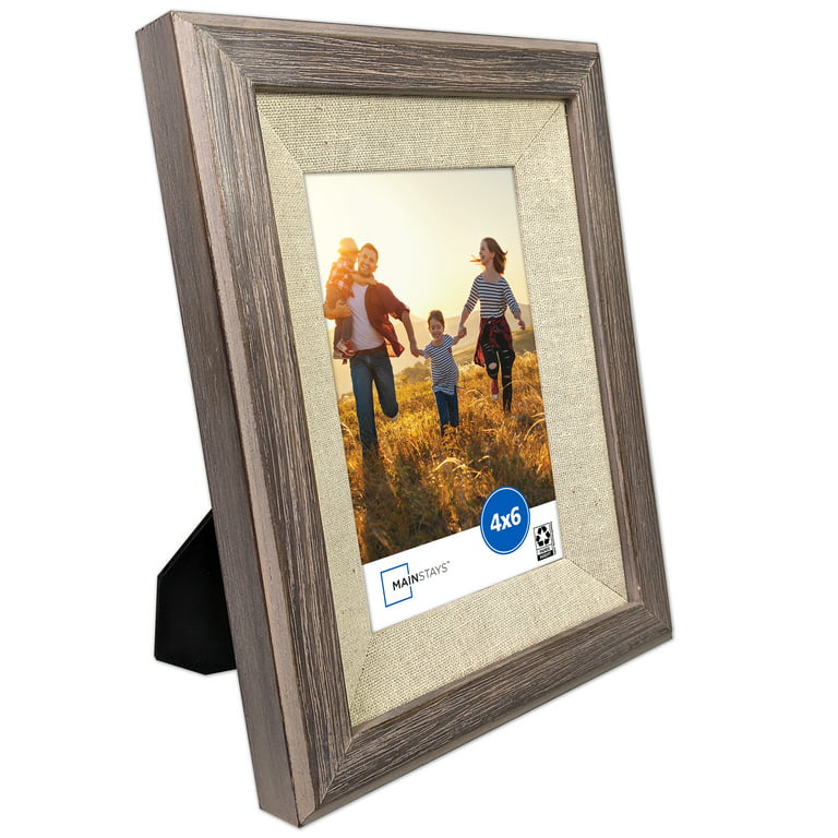 Mainstays 4x6 Grey Wood Decorative Tabletop & Wall Picture Frame with Linen  Mat 