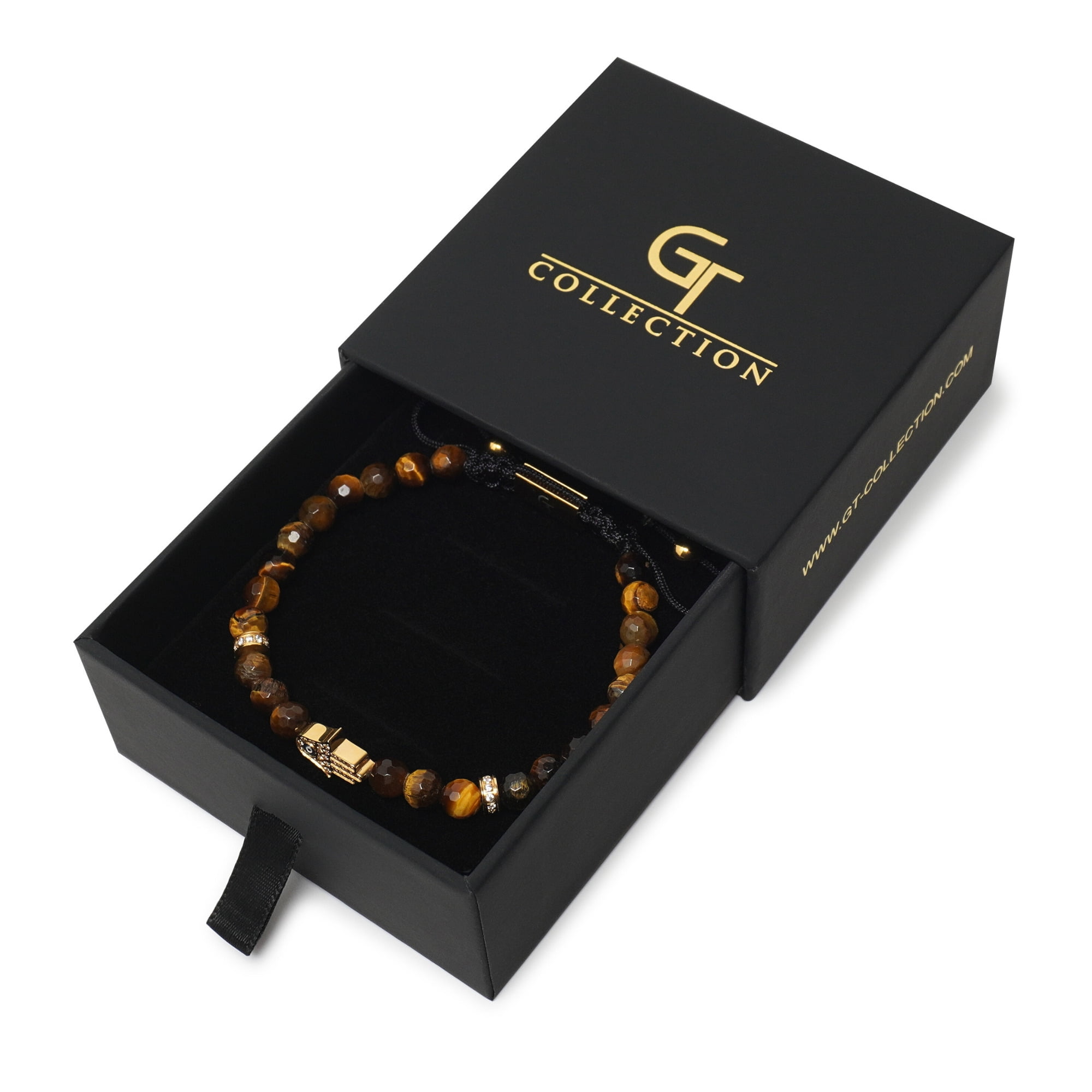 Men's TIGER EYE Bracelet with Golden HAMSA Hand | Gift for Men | One Size Fits All | 100% Natural | Gemstone Adjustable Bracelet