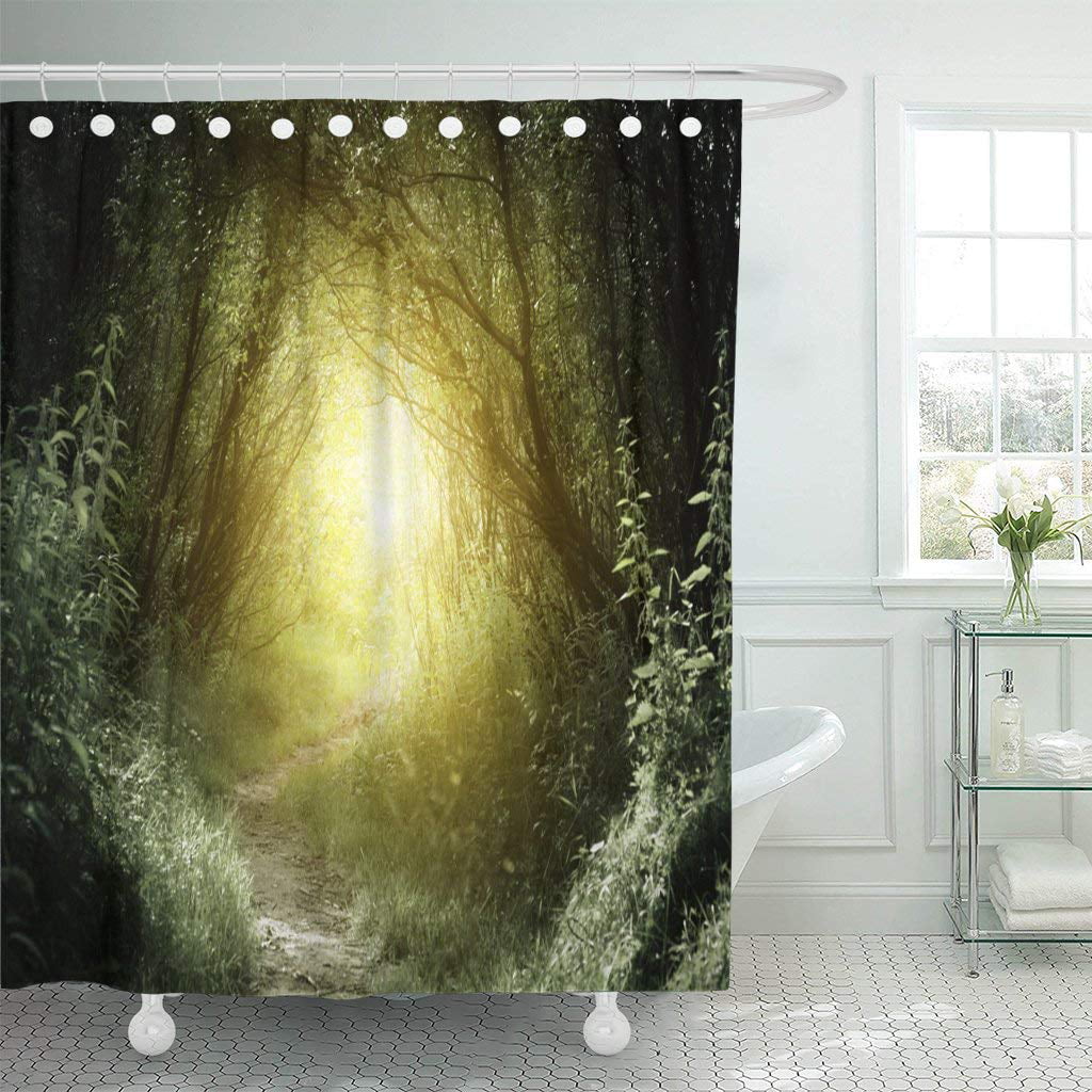 Misty and autumn forest Shower Curtain Bathroom Decor Fabric & 12hooks 71"