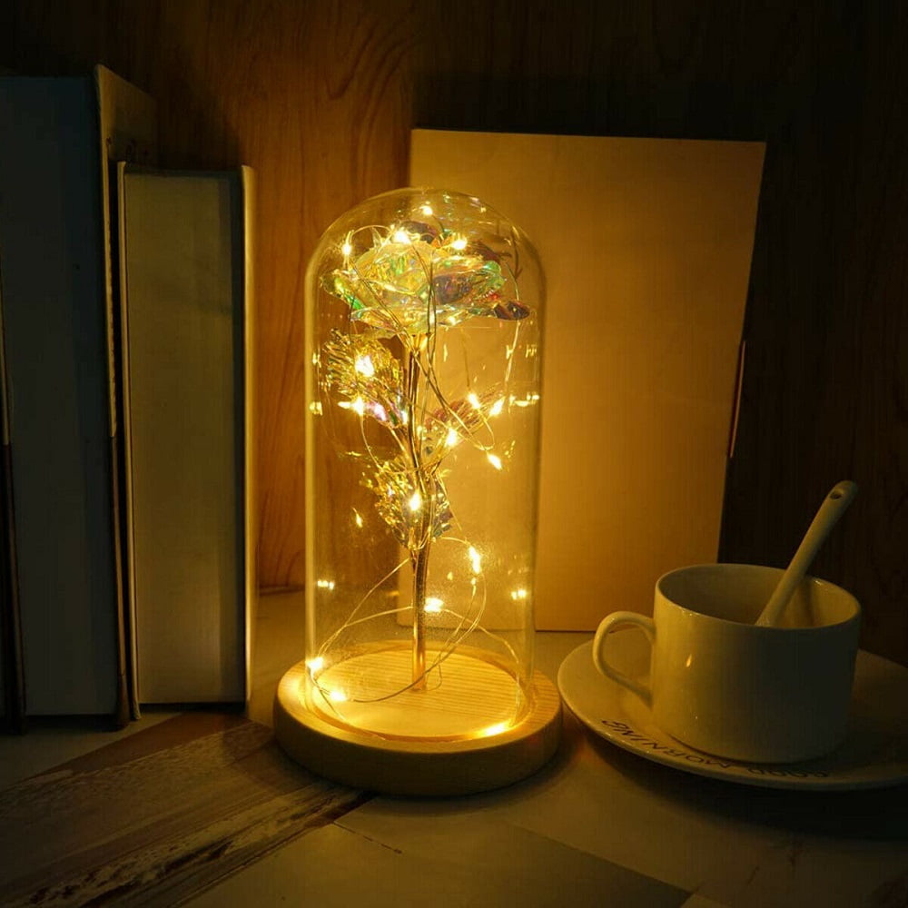 crystal Galaxy rose in the glass dome 20 led lights gift for girlfriend mom wife