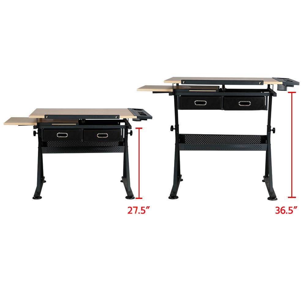 Alden Design Adjustable Drafting Table with Stool, Black - Walmart.com
