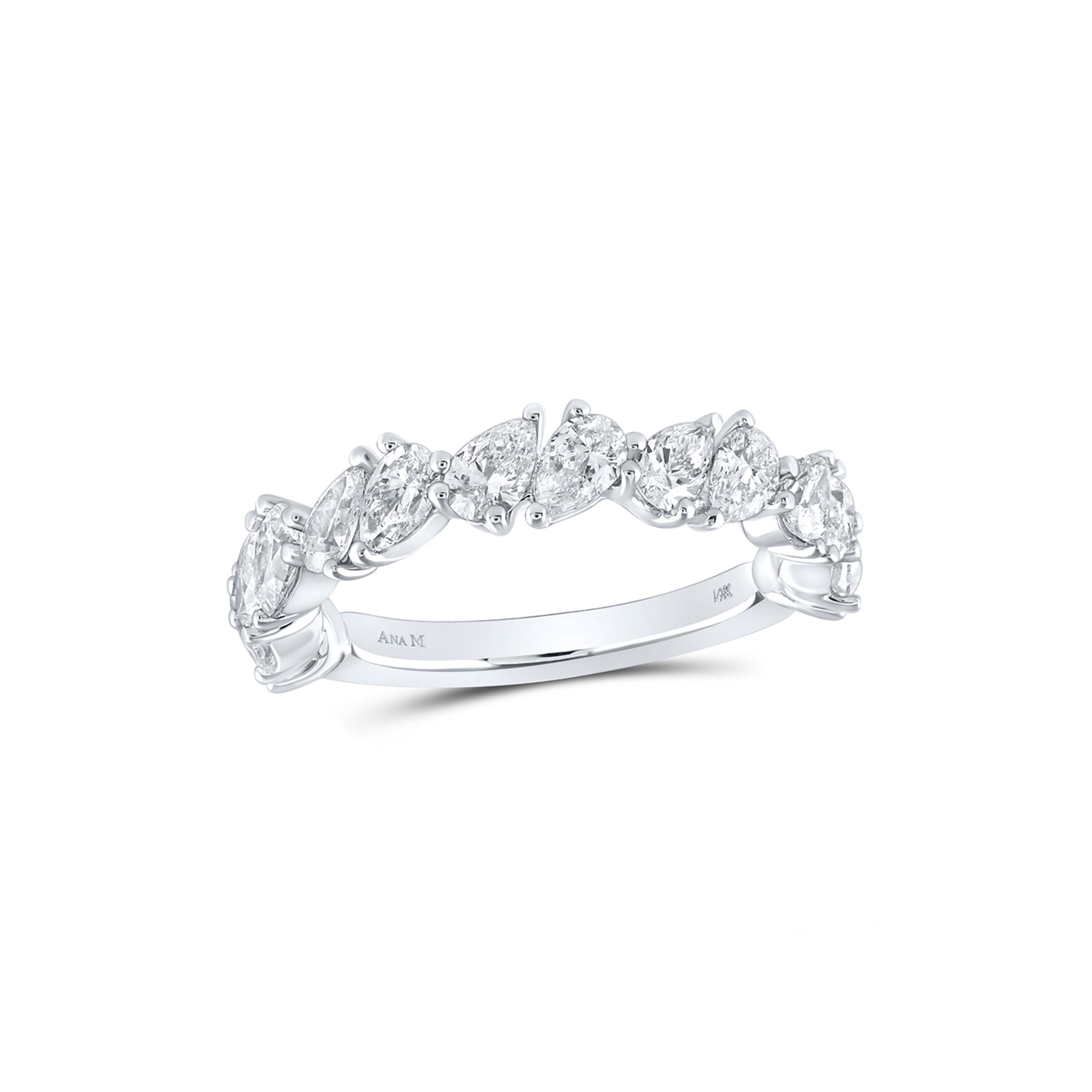 14kt White Gold Womens Pear Diamond Alternating Band Ring 1-7/8 Cttw