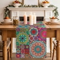 thumbnail image 2 of Table Runner 72 Inches Long for Kitchen Dining, Colorful Ethnic Dresser Scarf Farmhouse, Dining Table Decorations for Wedding/Parties, National Modern Geometric Red Green 13 x 72 In, 2 of 8