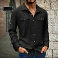 thumbnail image 2 of WTOBBY Men's Cotton Linen Blend Turn-Down Collar Button-Down Shirt Long Sleeve Solid Casual Business Relaxed Fit Double Pocket Breathable Summer Top,Black L, 2 of 6