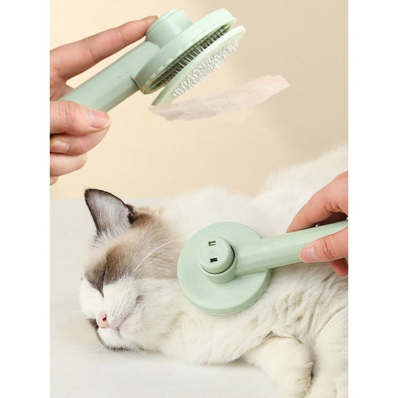1pc Stainless Steel Pet Comb, Green Shedding Grooming Brush For Cats