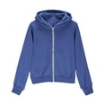 thumbnail image 4 of WAYUTE Girls Sweatshirt Rib Knit Zip Up Hoodies Solid Color Raglan Long Sleeve Sweatshirt with Thumb Holes Fall Winter Casual Outdoor,Blue,Size 13-14 Y, 4 of 6